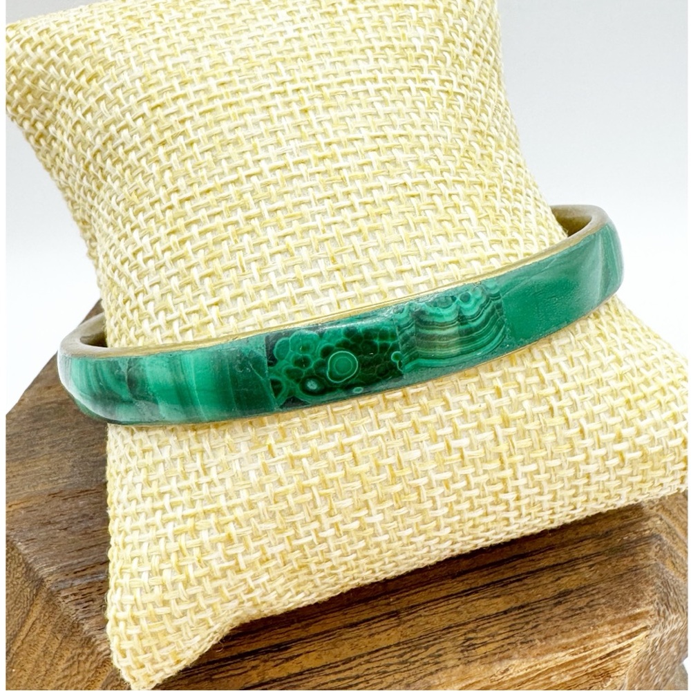 Vintage malachite stone inlay brass bangle bracelet
